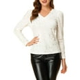 thumbnail image 5 of MODA NOVA Juniors Velvet V-Neck Long Sleeve Metallic Shiny Star Blouse White XS, 5 of 6