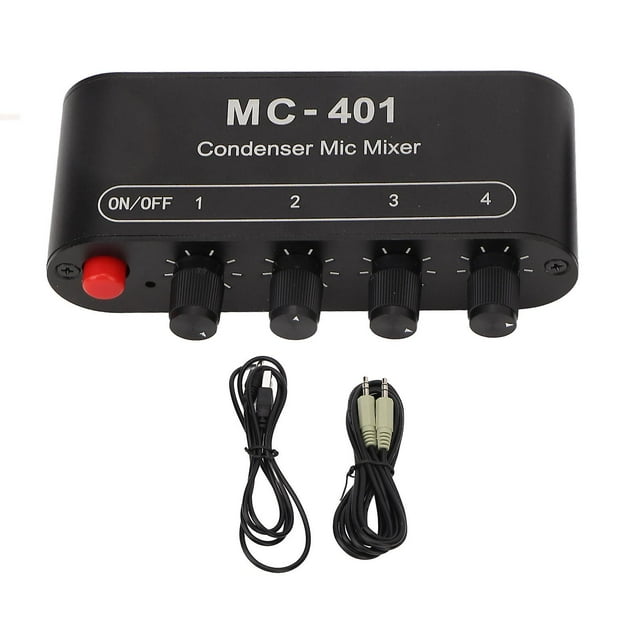 Small and Portable 4-input/1-output 3.5mm Stereo Condenser Microphone Mixer for Headphone, Speaker, PC