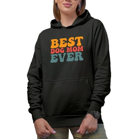 Best Dog Mom Ever Pet Parent Themed Groovy Retro Wavy Text Merch Gift Black Hooded Sweatshirt or Hoodie 3XL