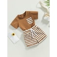 thumbnail image 3 of xiaxaixu Ensemble Pantalon pour Enfants Filles Garçons, Haut Décontracté de Fête à Manches Courtes Col Rond + Ensemble Short Ample à Rayures avec Cordon, 3 of 8