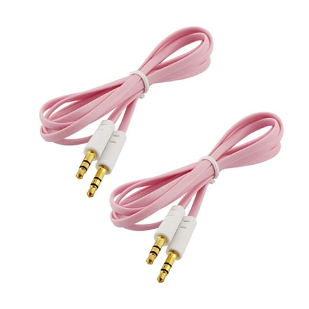 2pcs 3.3Ft Long 3.5mm Male to Male Flat MP3 Players Audio Extension Cable