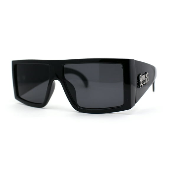 Locs Square Rectangle Thick Temple All Black Cholo Gangster Shade Sunglasses