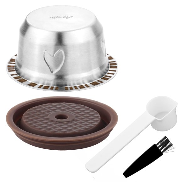 Cápsulas reutilizables para máquina Nespresso Vertuo, juego de cápsulas de café recargables de acero inoxidable de 230 ml con 1 tapa de silicona, 1 cuchara,