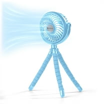 Comfort Zone 4” Tri-Pod Stroller Fan, 3-Speed, Rechargeable, Flexible, Mini, Portable, 2-3 Hour Charge Time, Secure Hold, Blue