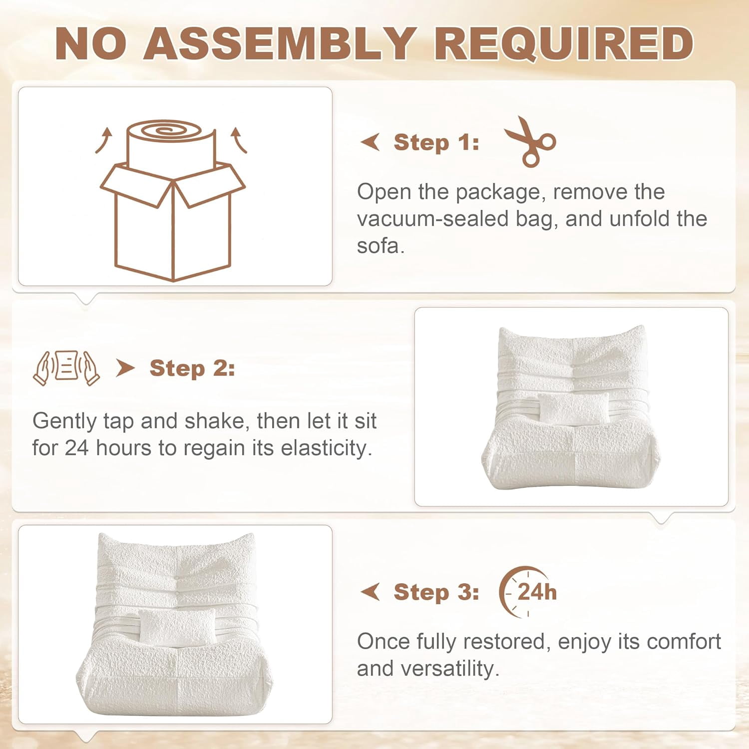 Bean Bag Chair for Adults - Large Bean Bag with Lumbar Pillow, Oversized Chenille Boneless Chair with High-Rebound Memory Foam, Lazy Floor Sofa for Reading, Gaming, Living Room, Bedroom, White