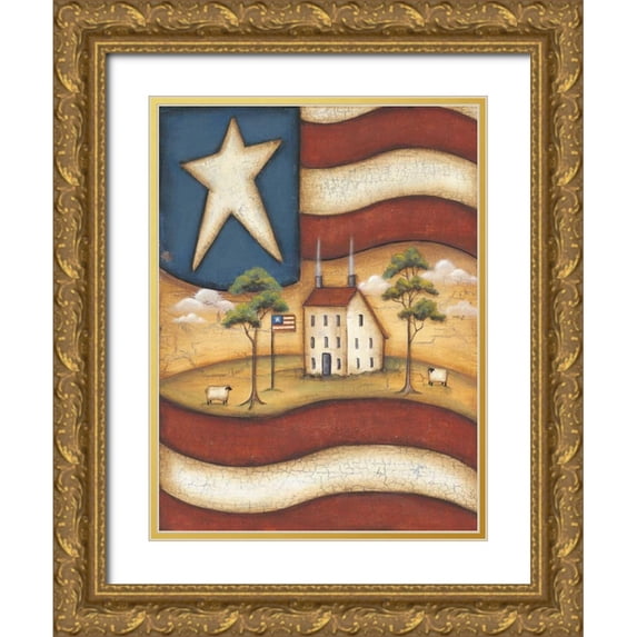 Lewis, Kim 12x14 Gold Ornate Wood Framed with Double Matting Museum Art Print Titled - Folk Flag