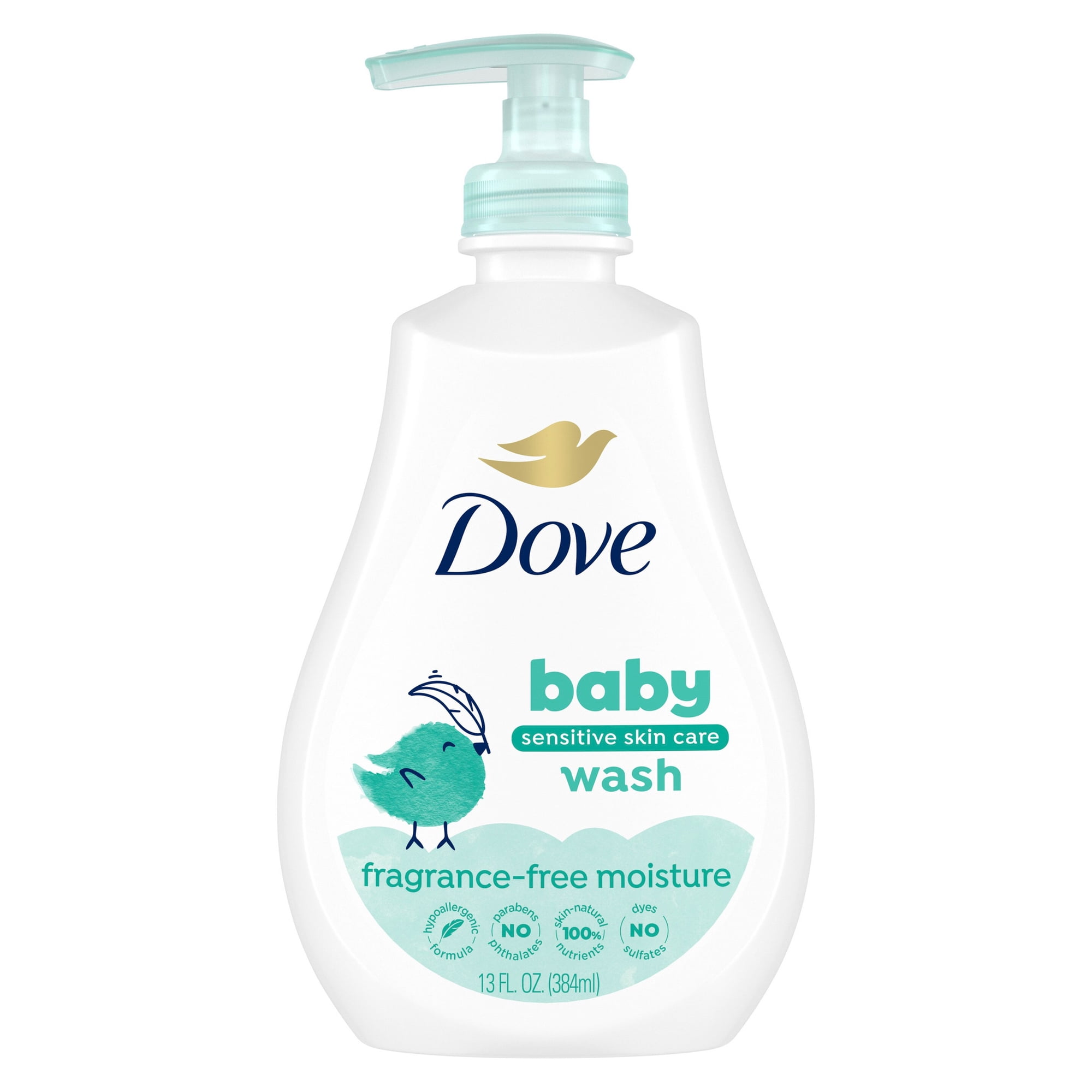 Baby Dove Sensitive Skin Care Baby Wash For Baby Bath Time Fragrance Free Moisture Fragrance Free And Hypoallergenic, Washes Away Bacteria, 13 fl oz