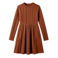 thumbnail image 5 of Lutiedan Long Sleeve Dresses for Girls Ribbed Knit Stretch A Line Dress Fall Winter Mock Neck Casual Dress Size 5-15,Orange, 5 of 8
