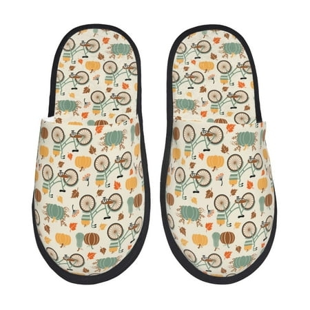 Balery Bicycle And Pumpkins Slient Indoor Furry Fleece Comfort House Shoes Soft Non-Slip Home Shoes Cotton slippers House Slippers-- Large