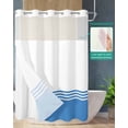 thumbnail image 2 of No Hook Shower Curtain with Snap in Liner, Modern Art Blue Stripes White Farmhouse Hotel Shower Curtains for Bathroom, Washable Shower Curtain Liner Set with Mesh Top Window, 66"x72", 2 of 6