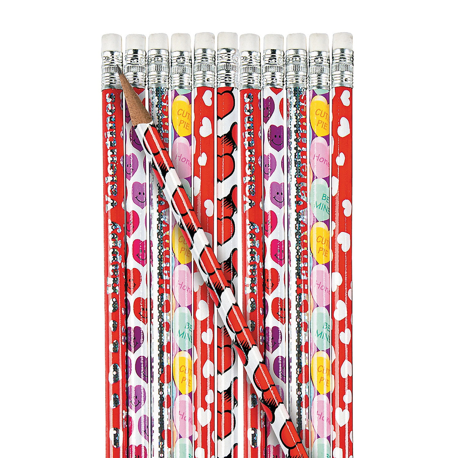Fun Express Valentine Pencils, Assorted Colors, 144 Count
