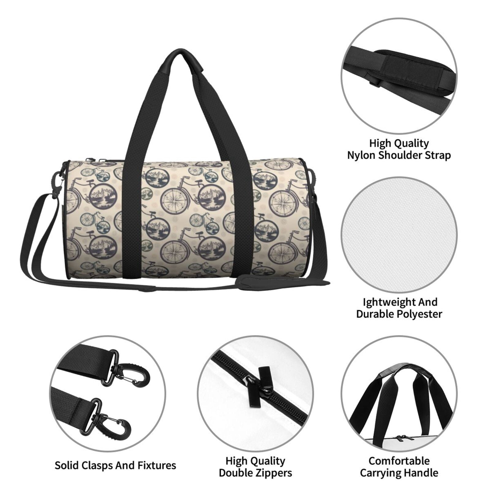 Xecao Compass And Mountains In Bicycle Wheels Print Travel Duffle Bag, Bag Carry On Tote Bags for Women, Travel Sport Gym Bag for Men, Hospital Bag for Labor and Delivery