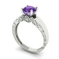 thumbnail image 2 of 1.06 ct Round Cut Natural Amethyst Solitaire with Simulated Diamond Accents 18K White Gold Womens Engagement Ring, 2 of 5