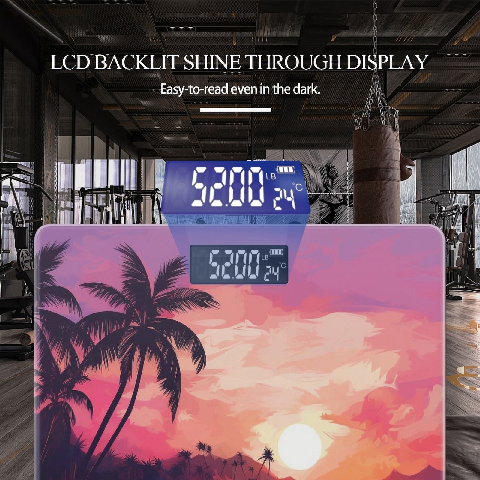 Bathroom Scale, Highly Accurate Digital Body Scale,Precisely Measures Weight up to 400 lbs-Sunset On The Beach With Palm Trees And Waves