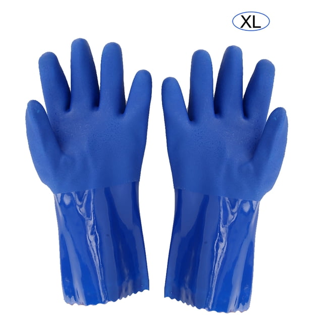 Guantes de seguridad de PVC resistentes a productos químicos, tejidos, forrados de algodón, de manga recta, antideslizantes (XL)