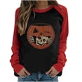 thumbnail image 1 of Moda mujer primavera patchwork impreso manga larga cuello redondo casual tee tops Pompotops FGAJ4822, 1 of 5