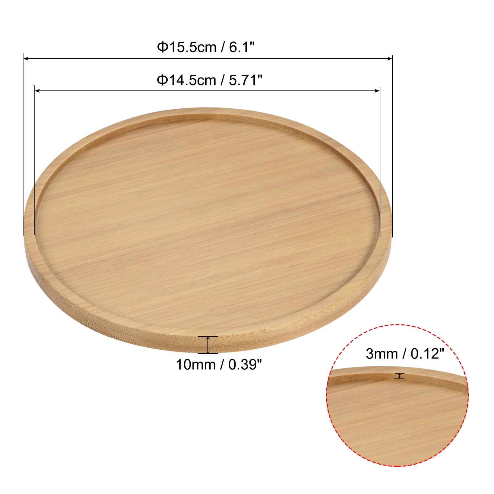 Unique Bargains Plant Saucers OD Bamboo Round Flower Drip Tray for Indoors 15.5cm