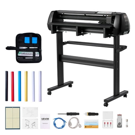 VEVOR Vinyl Cutter Machine, 34 inch Max Feed Width, Dual Blades, Adjustable Force and Speed, LED Display, Vinyl Plotter Cutter Printer Bundle with Sticker Sheets, Transfer Film, Signmaster Software