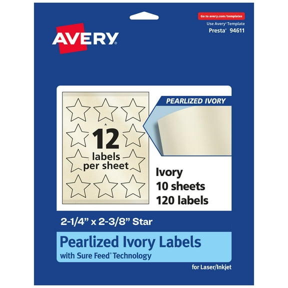 Avery Pearlized Ivory Star Labels, 2-1/4" x 2-3/8", 120ct