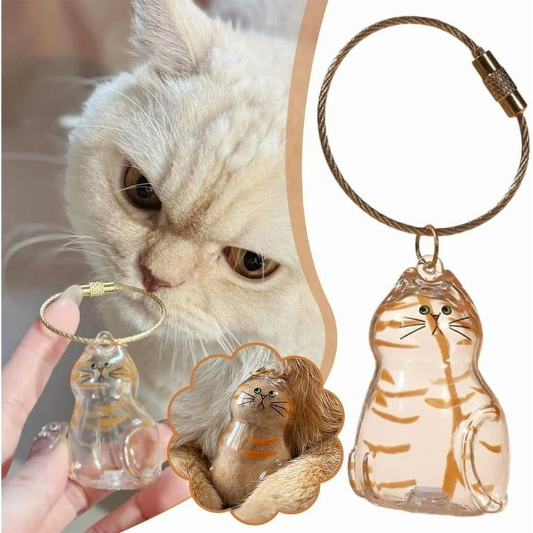 Cat Hair Keychain, Cat Hair Memorial Capsule Keychain, Cute Cat