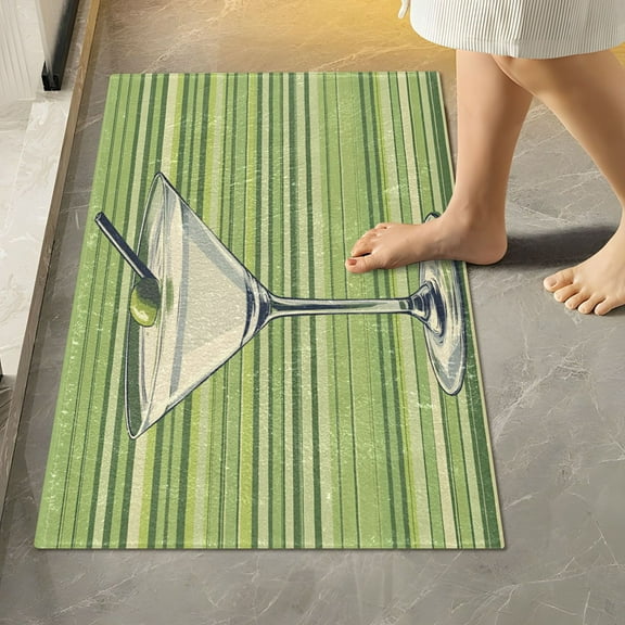 Yayeee Bath Rug for Bathroom Floor Non Slip Rectangle Fluffy Soft Absorbent Mat, 16"x24", Green Martini Glass