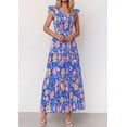 thumbnail image 2 of PRETTYGARDEN Women's Boho Floral Maxi Dress Summer Smocked V Neck Ruffle Sleeve Spring Flowy Beach Vacation Sundresses, 2 of 6