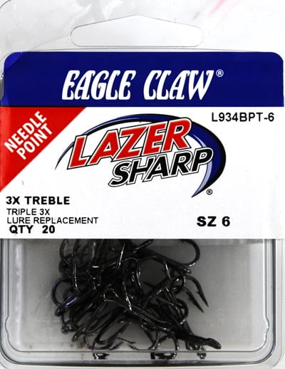Eagle Claw Lazer Sharp 2X Treble Hooks Size 1 