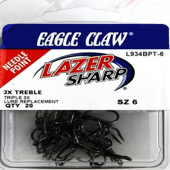 Buy Eagle Claw Lazer Sharp 3X Treble Regular Shank Round Bend Fishing Hooks,  Black, Size 6, (20 Pack) Online at desertcartINDIA