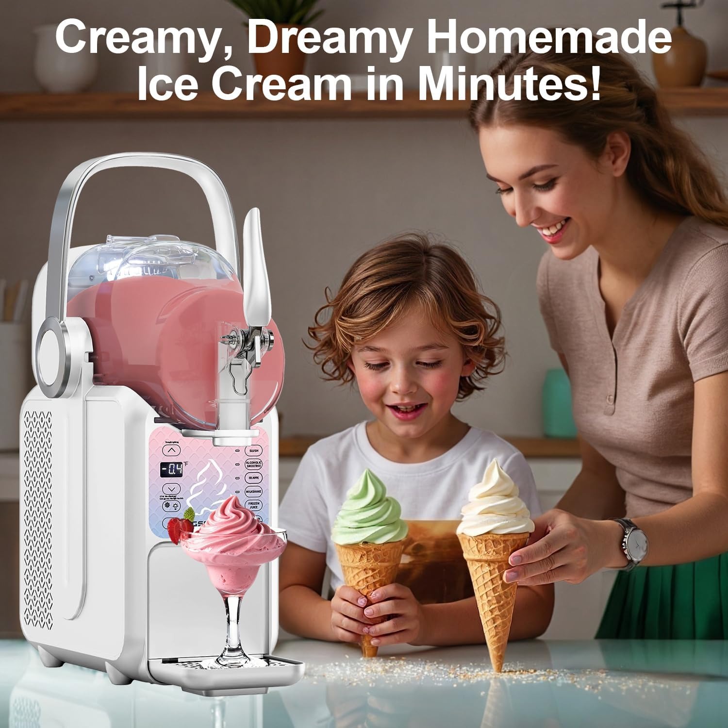 GSEICE 88oz Slushie Machine & Soft Serve Ice Cream Maker 2-IN-1, No Ice Needed Slushy Maker For Home, 6 Preset for Smoothies, Milkshakes, Cocktails, Frappés, Margarita, and Ice Cream