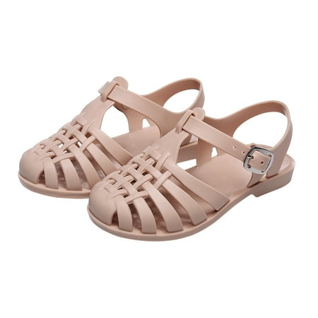 Clearance! SDJMa Toddler Girls Jelly Sandals Summer Outdoor Closed Toe Soft Rubber Sole Beach Water Shoes Mary Jane Dress Princess Flat