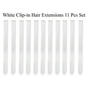 Beaute Galleria Single Color 21 inches Long Straight Party Highlights Clip In Synthetic Hair Extensions, Costume Cosplay, 11 Pack (White)