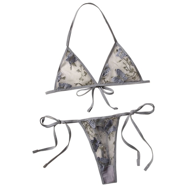 Gibobby Sujetador De Encaje Para Mujer Lencería sexy para mujer, camisón de encaje con camisola de encaje para mujer lencería(Gris, M)
