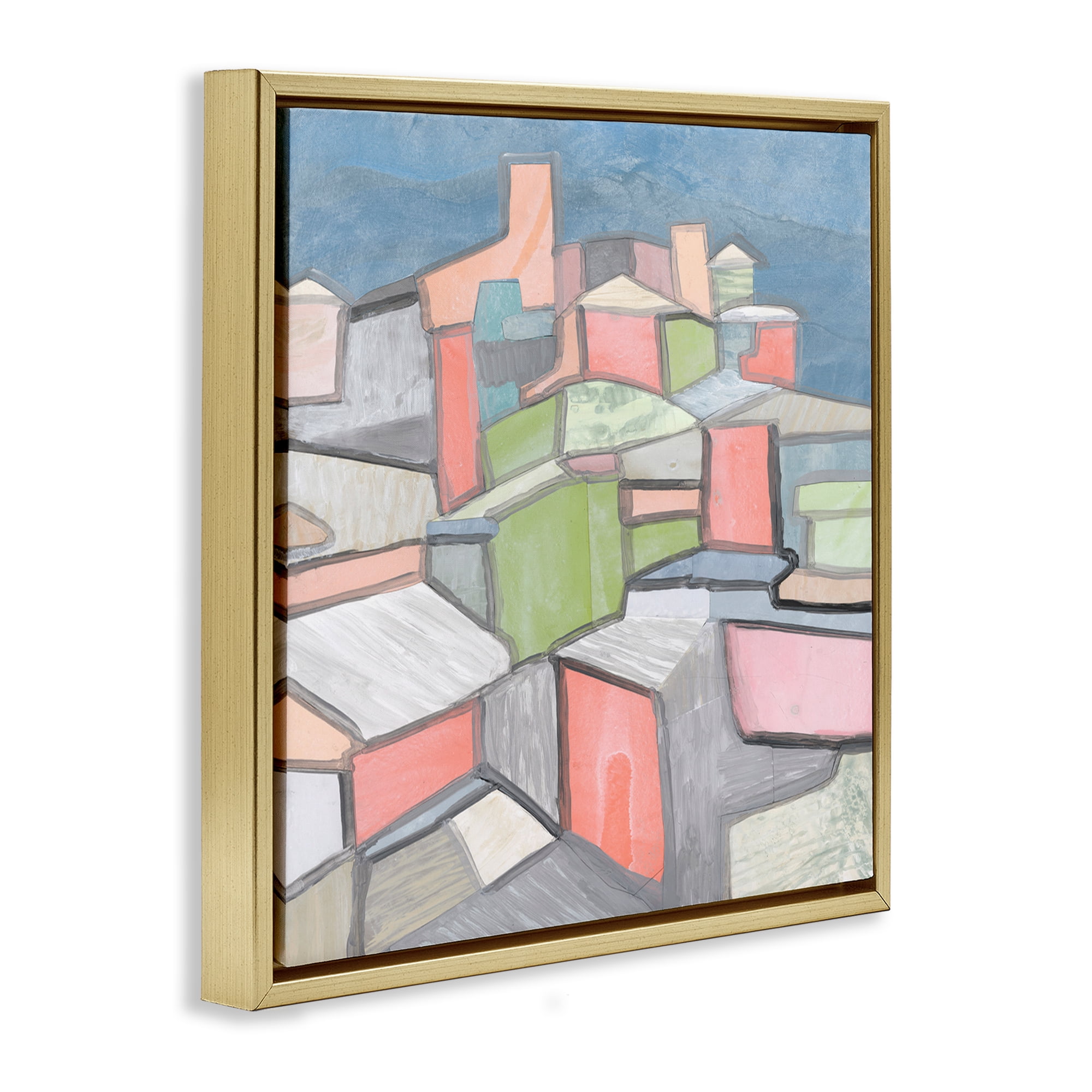 Stupell Industries Contemporary Shapes Arrangement Abstract Painting Gold Floater Framed Canvas Art Print Wall Art, 25 x 25