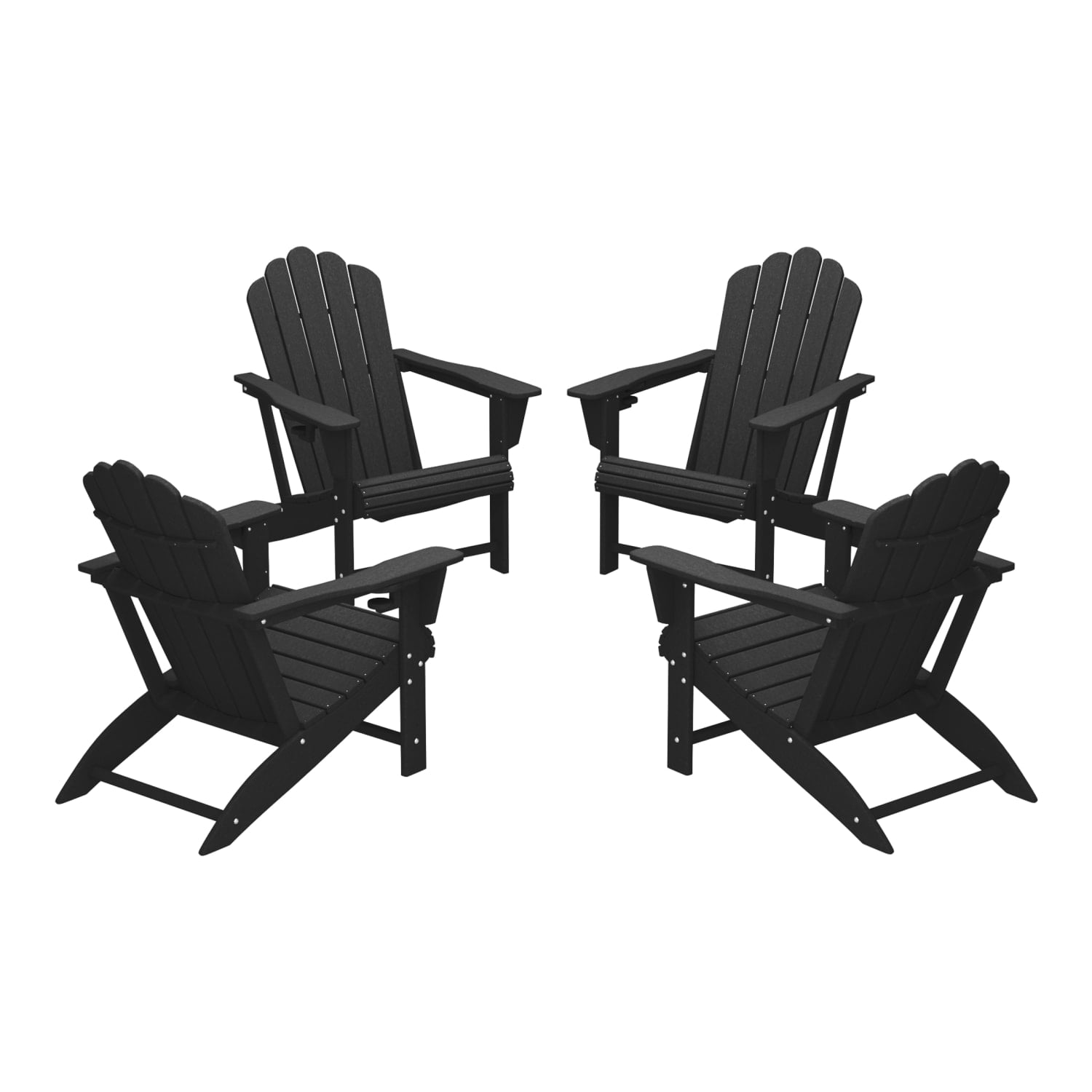 WestinTrends Highland Outdoor Patio HDPE Adirondack Chairs With Cup Holders (Set of 4), Black