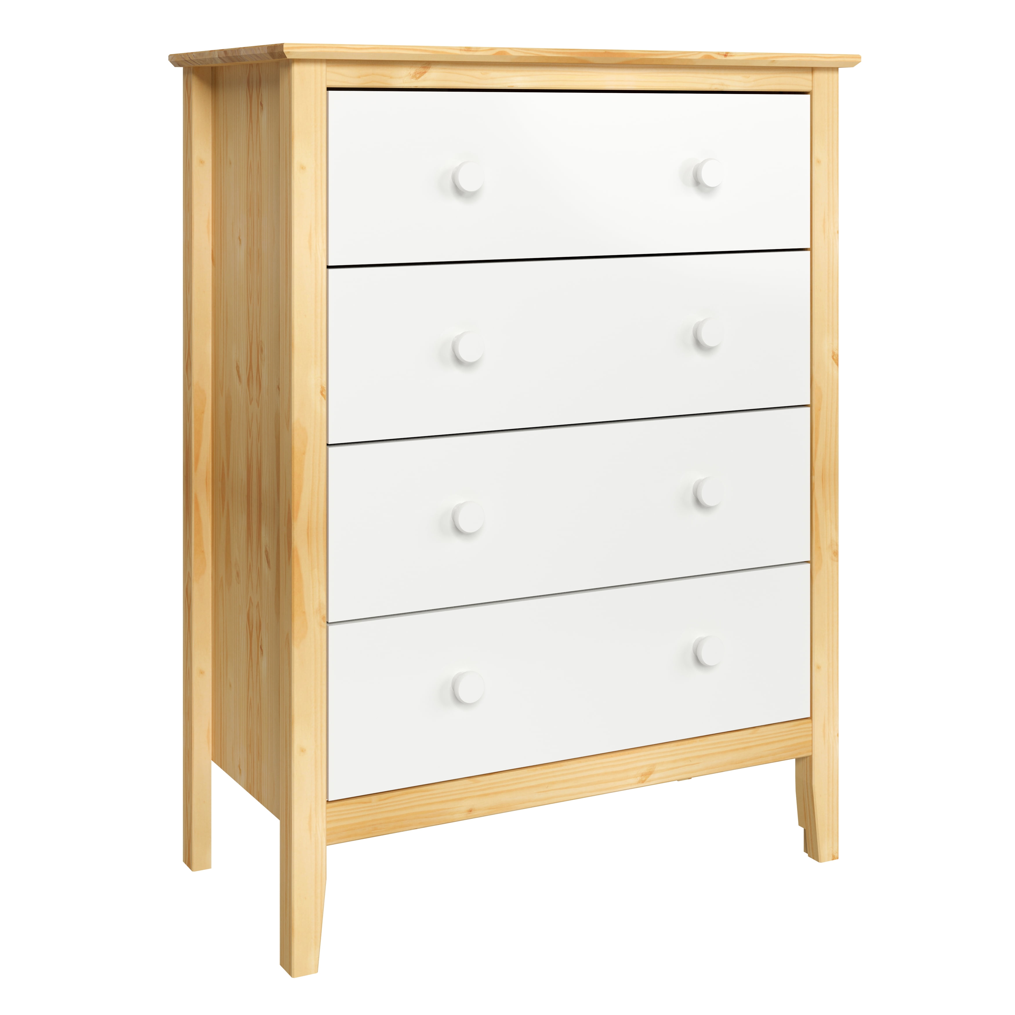 Jela Solid Wood Easy Pieces 4 Drawer Dresser Natural w/White Front, White and Natural Knobs