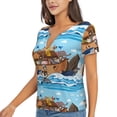 thumbnail image 2 of Zufioo Animals on Noah's Ark Floating for Women's Deep V-neck Short-sleeved T-shirt, Top with Short Sleeves - with Stainless Steel Buckle, Moisture Wicking, Ideal Home Wear-Small, 2 of 9