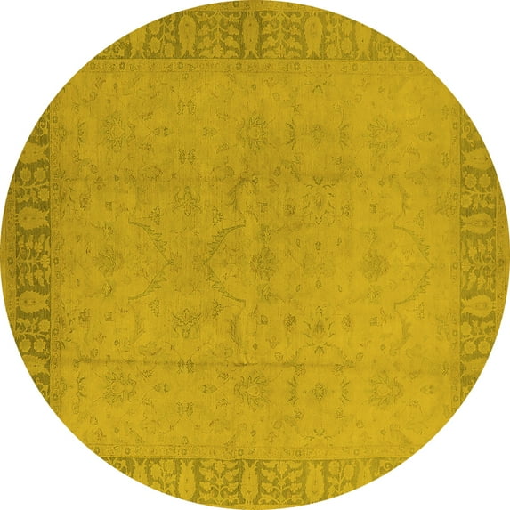 Ahgly Company Machine Washable Indoor Round Oriental Yellow Traditional Area Rugs, 7' Round