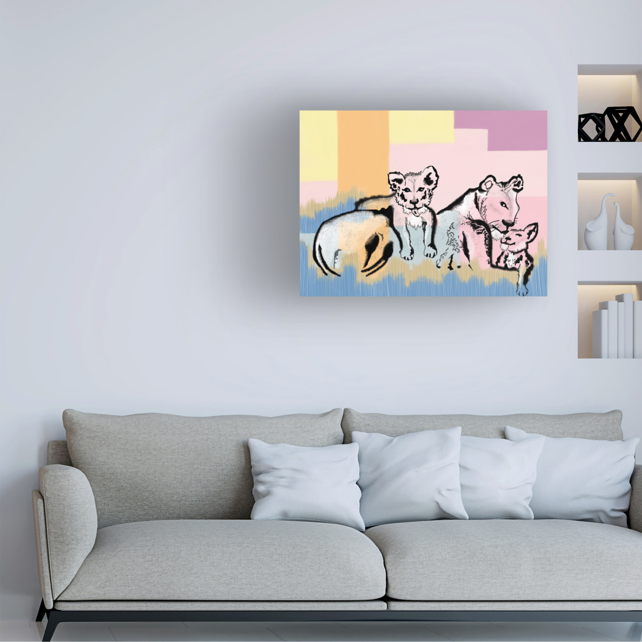 Canvas Wall Art - Meleshnie Govender 'Mama Lioness And Cubs' Wall Art for Living Room, Bedroom, or Office Décor by Trademark Fine Art - 32 x 24 Inches