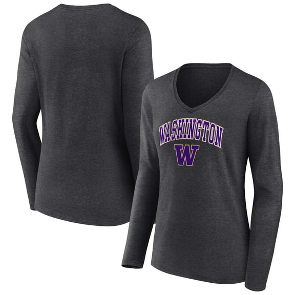 Women's Charcoal Washington Huskies Campus Long Sleeve V-Neck T-Shirt