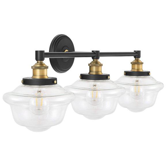 Linea di Liara Lavagna Farmhouse Noir Mat Luminaires de Salle de Bain sur Miroir Noir et Or Luminaire de Meuble-Lavabo de Salle de Bain à 3 Lumières Stores en Verre Clair Lampes de Meuble-Lavabo Modernes, Ampoules Incluses Homologuées UL