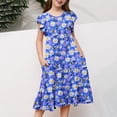 thumbnail image 3 of Lvshlubb Girls Fly Sleeve Dress Floral Printed Crewneck Summer Vacation Beach Dresses with Pockets Clothes for Kids Size 4-15, 3 of 6