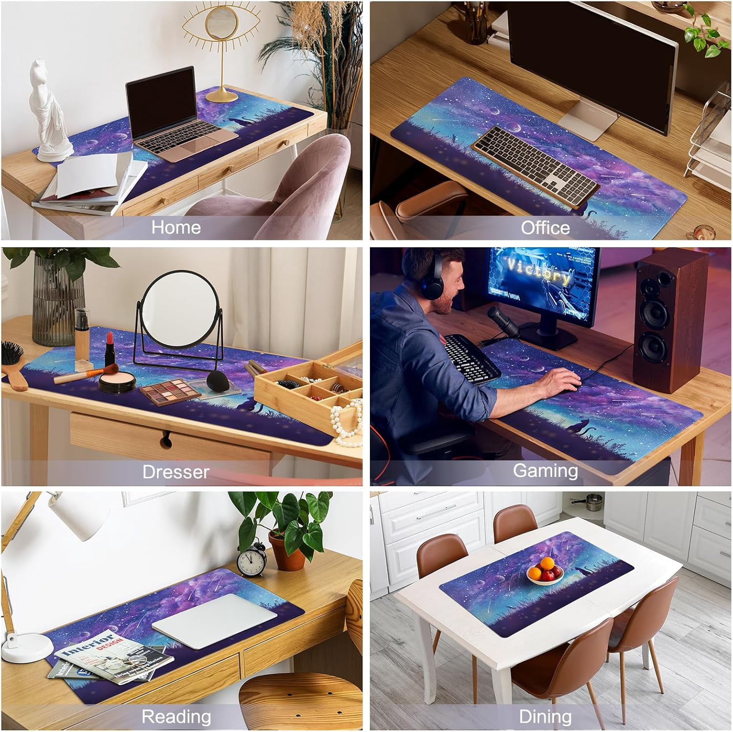 Gaming Mouse Pad, Large Mouse Pad for Desk, Desk Mat Extended Mousepad, Cute Purple DeskPad with Non-Slip Rubber Base, Computer Mats for Desktop Home Office (31.5"x15.7", Cat)