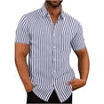 thumbnail image 2 of Blusa informal de manga corta con bolsillo a rayas y solapa con botones para hombre Pompotops  oipoqjl48701, 2 of 6