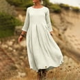 thumbnail image 6 of Aoochasliy Women's Summer Linen Blend Maxi Dress Round Neck Strappy Sleeveless Casual Dress Waist-Cinched A-Line Midi Long Beach Dress, 6 of 9