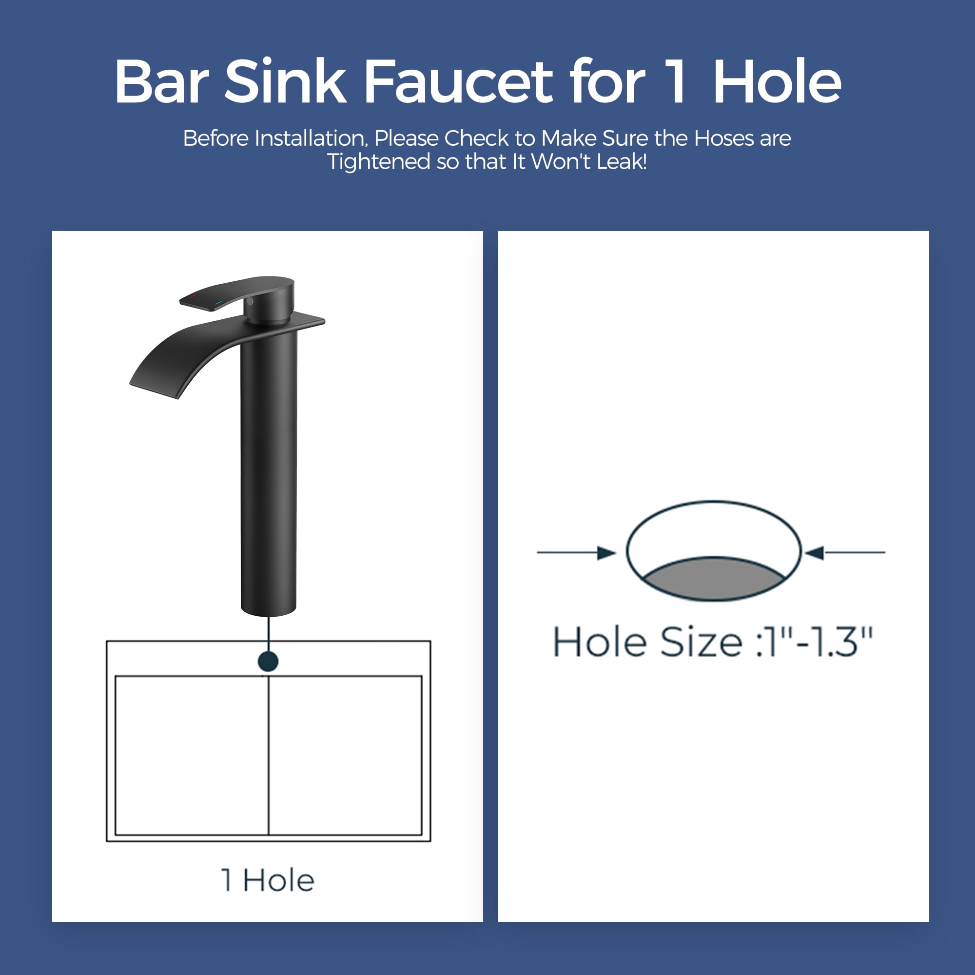 TVOFEK Tall Waterfall Bathroom Vessel Sink Faucet Single Handle, One Hole Matte Black Bathroom Faucet with Metal Pop up Drain and cUPC Hoses, 11 inch Faucet for Basin Bath