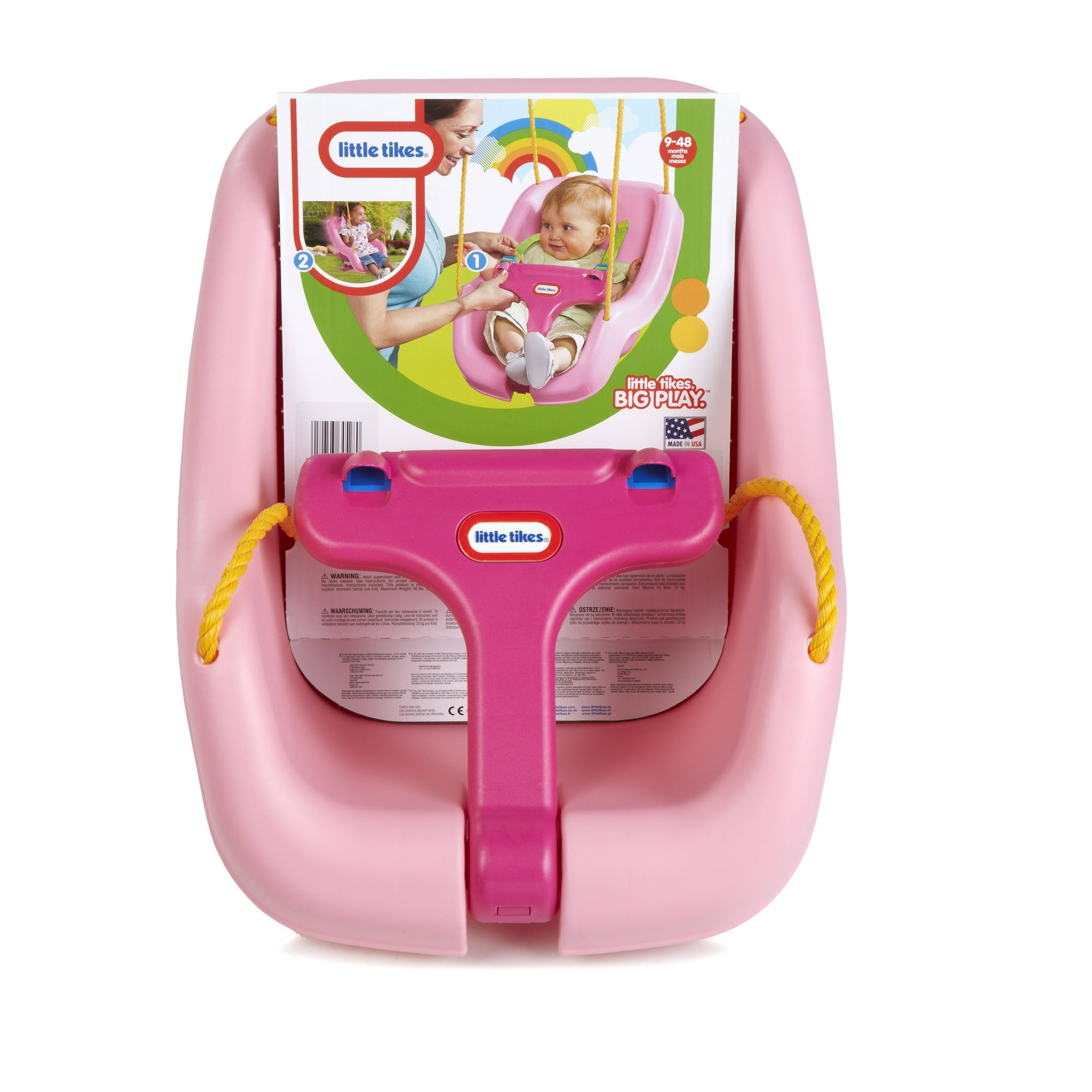 Little Tikes 2-in-1 Snug 'n Secure Swing with High Back and T-Bar, Pink- Infant Baby Toddler Swing, Outdoor Backyard Play Toy for Girls Boys Ages 9 months to 1 2 3 Years Old