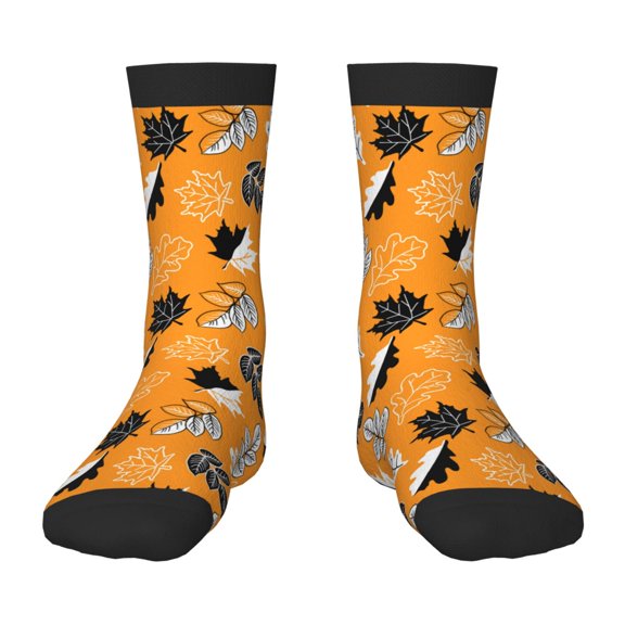 Naloa Bold Black and White Leaves Orange Kids Socks Unisex Kids and Toddlers' Crew Socks, ,1 Pairs