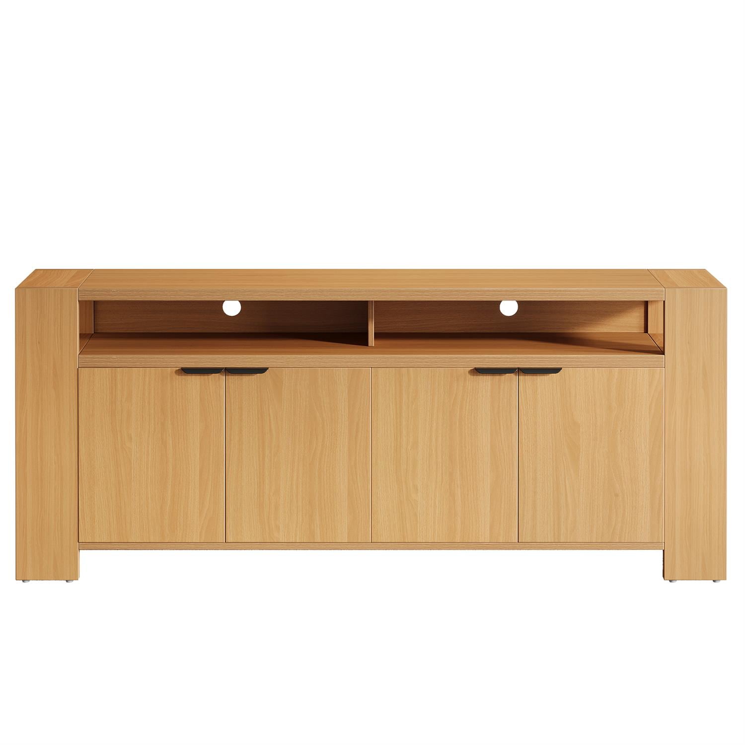 Demi Bonn 79" Modern Wood TV Stand, Spacious Storage Media Console for Living Room, Stylish Entertainment Unit with Cabinets, Brown