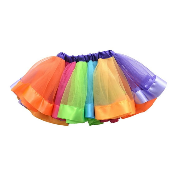 HINTRMENT 1Set Girls Layered Tutu Skirt Multi Color Elastic Waist Ruffle Tiered For Ballet