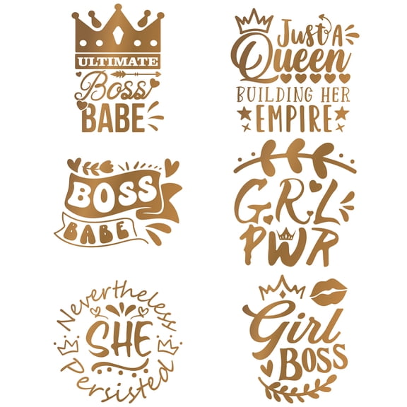 6 Sheets Positive Iron on Decals Patches Inspirational Quotes Iron on Stickers Golden Letters Heat Transfer Stickers PET Washable Patches for DIY
